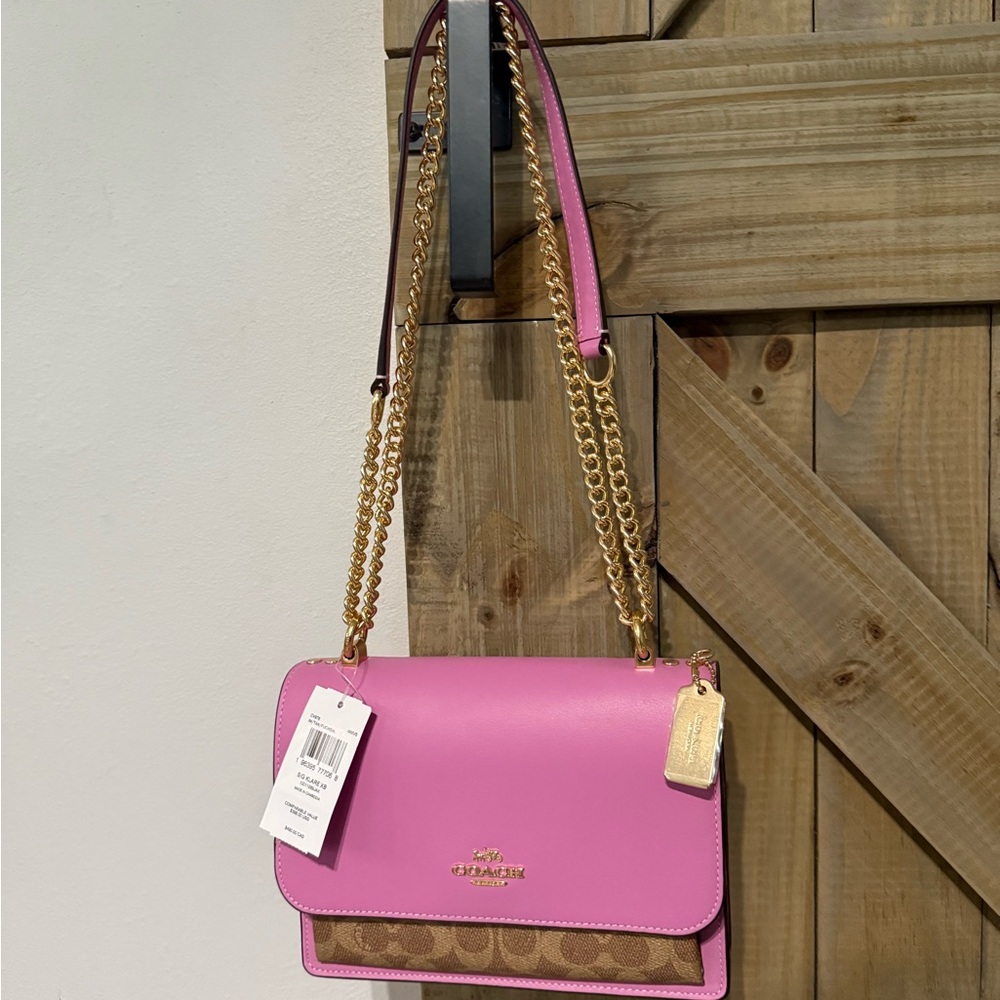Coach Pink and Brown Leather Chain Crossbody Bag - Picture 2 of 10